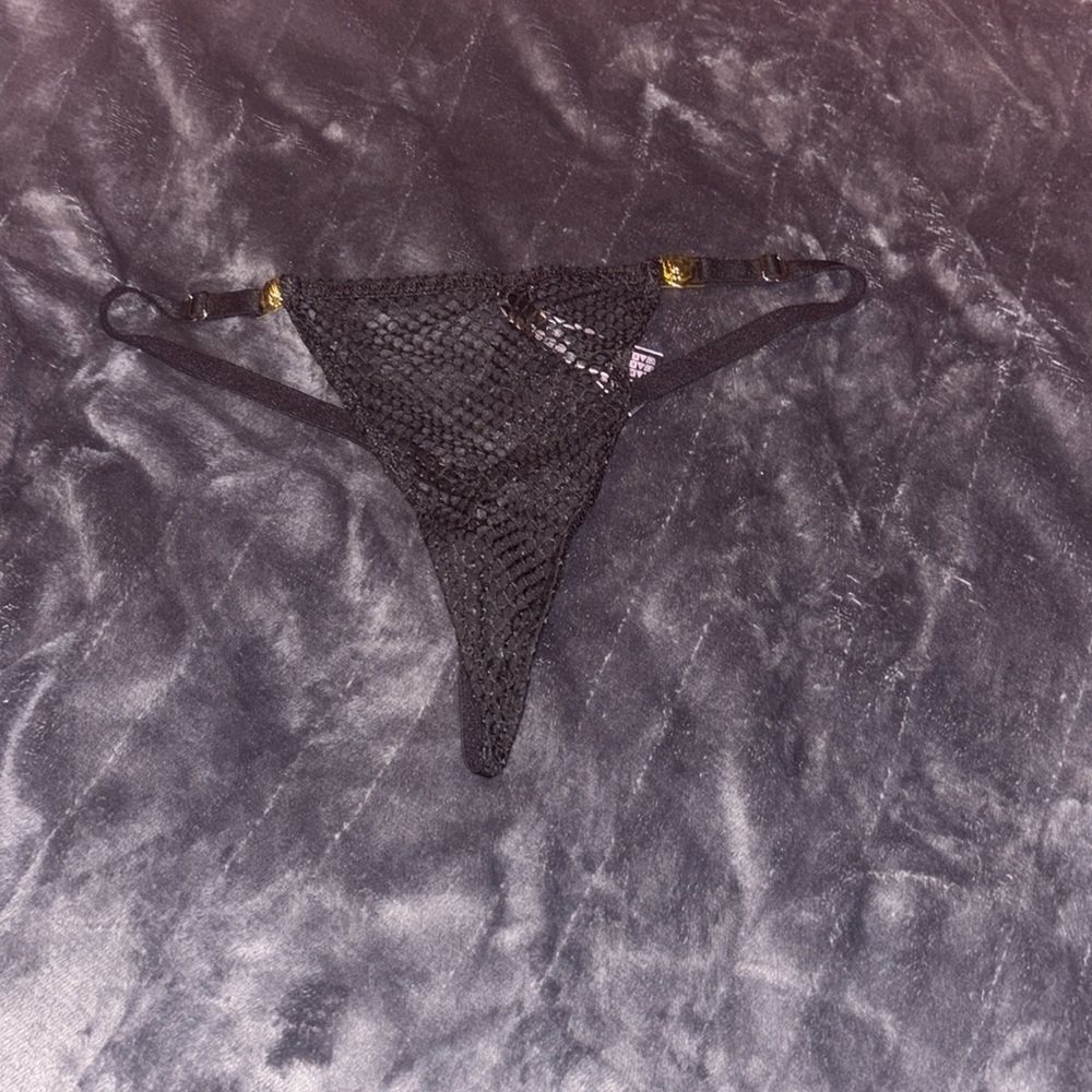 VICTORIA'S SECRET BLACK FISHNET GOLD ROSE ADJUSTABLE